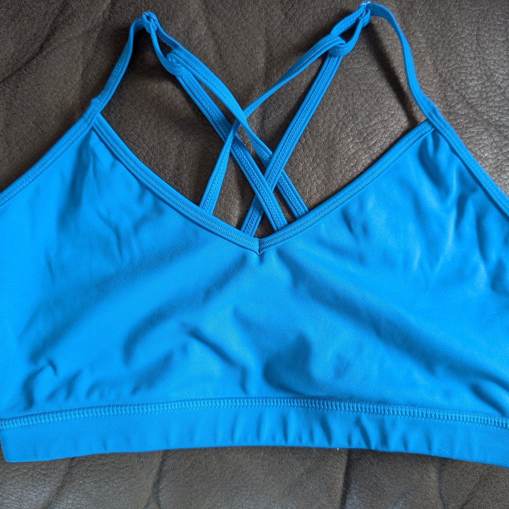 Blue Sports Bra with Criss-Cross Straps and Wide Support Band